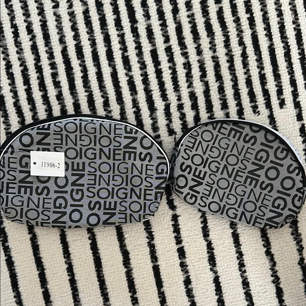 Black and Gray Textured Cosmetic Bags Set
